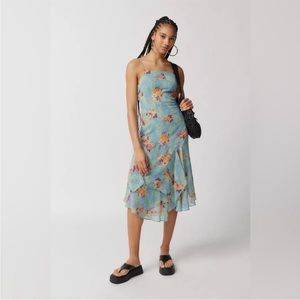 NWT Urban Outfitters Vickie Chiffon Midi Dress in Blue & Orange | Size XS